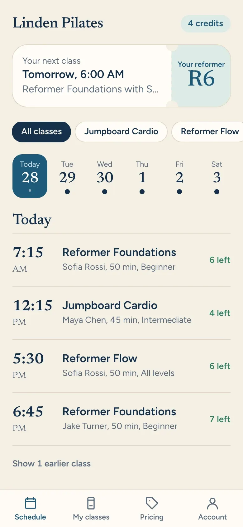 The client schedule on a phone